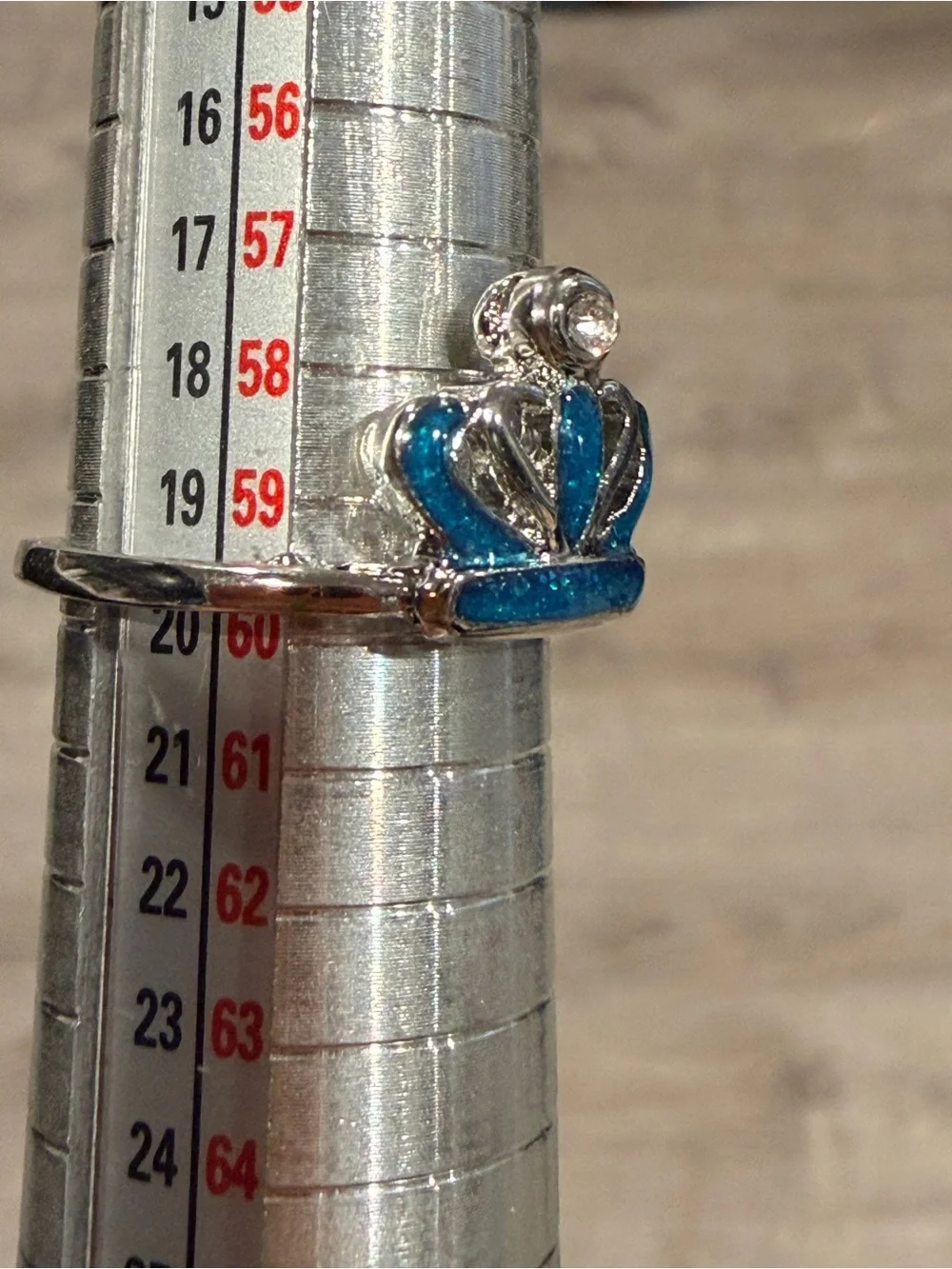 Silver Crown Ring with Teal Blue Enamel accent size 9